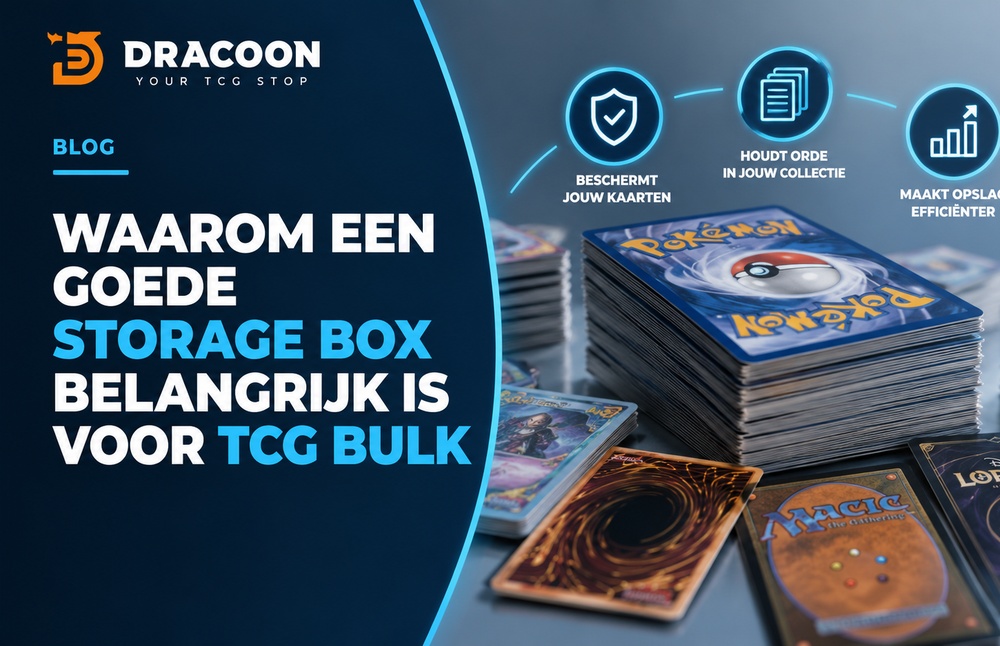Storage box voor TCG bulk met stapels trading cards bij Dracoon