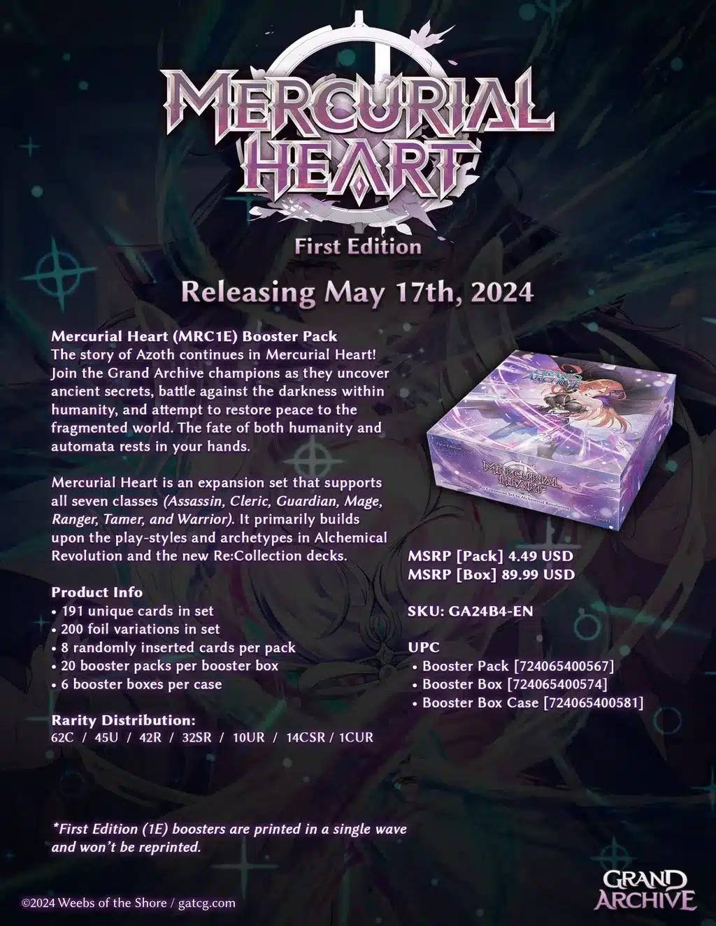 Grand Archive TCG - Mercurial Heart 1st Edition Booster Box - Dracoon